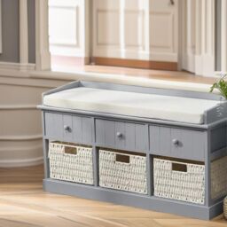 FURNOS Shoe Storage Bench With Cushioned Seat & 6 Drawers in Grey - thumbnail 2