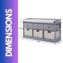 FURNOS Shoe Storage Bench With Cushioned Seat & 6 Drawers in Grey - thumbnail 6