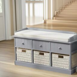 FURNOS Shoe Storage Bench With Cushioned Seat & 6 Drawers in Grey