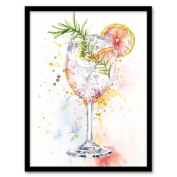 Artery8 Gin Tonic Cocktail Rosemary Watercolour Modern Framed Art Print in White - Size: A4 - thumbnail 1