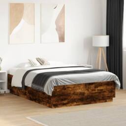 Berkfield Home Durable Bed Frame with LED without Mattress Smoked Oak 135x190 cm in Brown - Size: Double - thumbnail 2