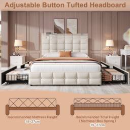Merax 4ft6 Double Velvet Upholstered Bed with 4 Drawers & Charging Headboard in Beige - thumbnail 6