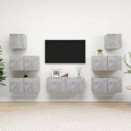 Berkfield Home 7 Piece TV Cabinet Set Concrete Grey Engineered Wood - thumbnail 2