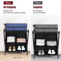 Huhote 2-Tier Metal Luggage Rack with Storage Shelf Suitcase stand Home in Black - thumbnail 5