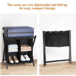 Huhote 2-Tier Metal Luggage Rack with Storage Shelf Suitcase stand Home in Black - thumbnail 4