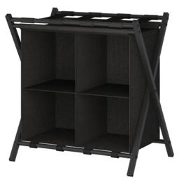 Huhote 2-Tier Metal Luggage Rack with Storage Shelf Suitcase stand Home in Black - thumbnail 8