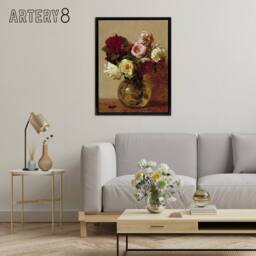 "Artery8 Rose Bouquet in Glass Vase Still Life Latour Black Framed Canvas Art - Size: W12"" x H16""" - thumbnail 3