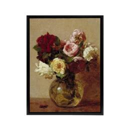 "Artery8 Rose Bouquet in Glass Vase Still Life Latour Black Framed Canvas Art - Size: W12"" x H16""" - thumbnail 1