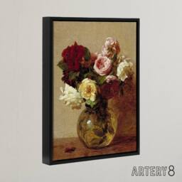 "Artery8 Rose Bouquet in Glass Vase Still Life Latour Black Framed Canvas Art - Size: W12"" x H16""" - thumbnail 2