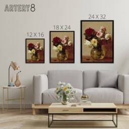 "Artery8 Rose Bouquet in Glass Vase Still Life Latour Black Framed Canvas Art - Size: W12"" x H16""" - thumbnail 4