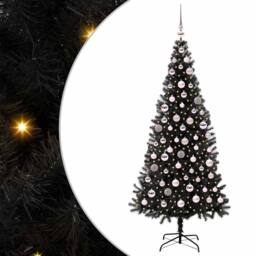 Berkfield Home Lush Christmas Tree with 300 LEDs with Stand Black 180 cm PVC - thumbnail 3