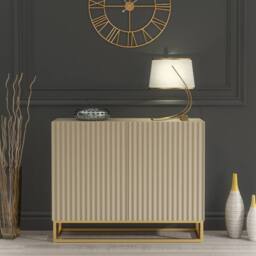 Mex Furniture LTD Sideboard Ripple 100cm - Cashmere Warm Beige Taupe Finish with Gold - thumbnail 1