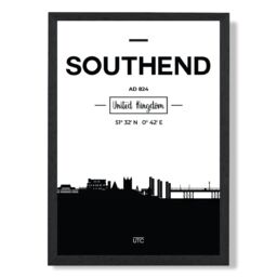 ARTZE Southend Black & White City Skyline Framed Print SIZE: A2 with Black Frame - Size: A4 - thumbnail 1