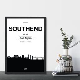 ARTZE Southend Black & White City Skyline Framed Print SIZE: A2 with Black Frame - Size: A4 - thumbnail 2