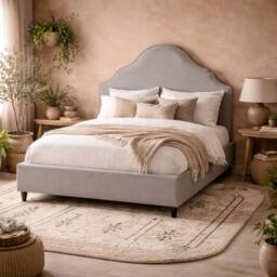 Wyld Haus Princeton Light Grey Linen Blend 5ft King Bed with Retro Headboard - thumbnail 1