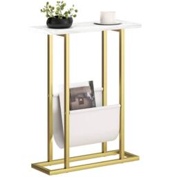 HOMCOM Narrow Side Table, End Table with Magazine Holder for Small Spaces in White - thumbnail 2