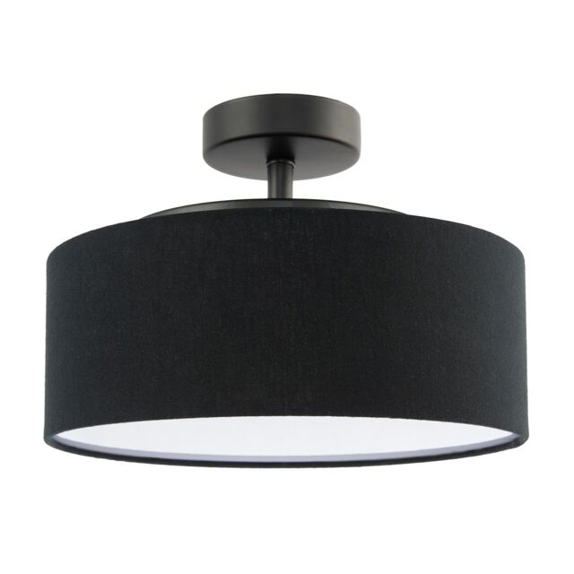 Happy Homewares Contemporary Textured Linen Fabric Semi Flush Ceiling Light Fixture in Black - image 1
