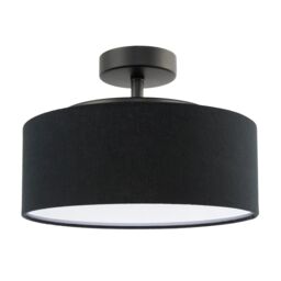 Happy Homewares Contemporary Textured Linen Fabric Semi Flush Ceiling Light Fixture in Black - thumbnail 1