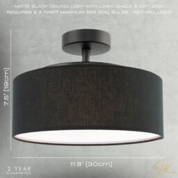 Happy Homewares Contemporary Textured Linen Fabric Semi Flush Ceiling Light Fixture in Black - thumbnail 7