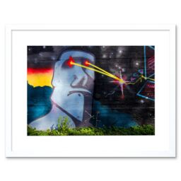 "Artery8 Wall Art Print Graffiti Easter Island Head Laser Art Black Framed 9x7 inch in White - Size: W7"" x H9""" - thumbnail 1