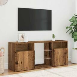 Berkfield Home TV Cabinet with LED Lights Old Wood 120x30x50 cm Engineered Wood in Brown - Size: 120 x 30 x 50 cm - thumbnail 4