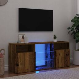 Berkfield Home TV Cabinet with LED Lights Old Wood 120x30x50 cm Engineered Wood in Brown - Size: 120 x 30 x 50 cm - thumbnail 2