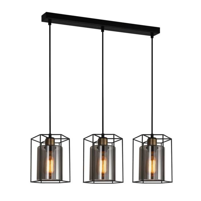Netlighting Kalula Industrial Retro 3 Light Bar Pendant Ceiling Light E27 in Black - image 1