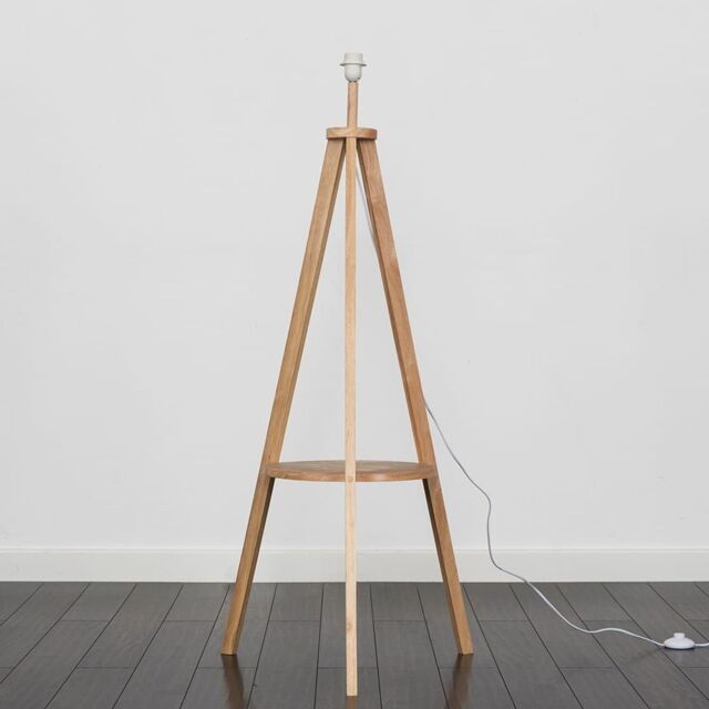 ValueLights Morrigan Free Standing Wooden Tripod Shelved Floor Lamp Base in Light Oak - image 1