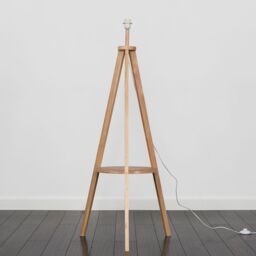 ValueLights Morrigan Free Standing Wooden Tripod Shelved Floor Lamp Base in Light Oak