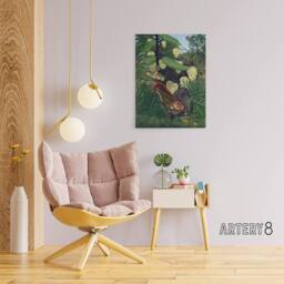 "Artery8 Fight between a Tiger & a Buffalo Rousseau Canvas Wall Art in Green - Size: W18"" x H24""" - thumbnail 3