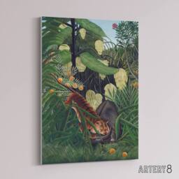 "Artery8 Fight between a Tiger & a Buffalo Rousseau Canvas Wall Art in Green - Size: W18"" x H24""" - thumbnail 2