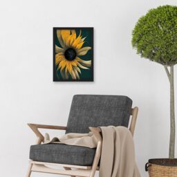 Artery8 Abstract Modern Sunflower Black Yellow Artwork Framed Wall Art Print A4 - thumbnail 2