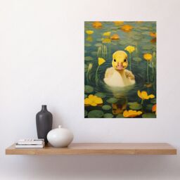"Artery8 Wall Art Print Whirlpool Duckling Lily Pads & Flowers Kids Bedroom Nursery Artwork Poster in Yellow - Size: W18"" x H24""" - thumbnail 2