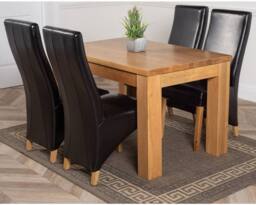 Thats Furniture Dakot 127 x 82cm Oak Small Dining Table & 4 Lola Leather Chairs in Black - Size: 127 x 82 cm - thumbnail 1