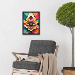 Artery8 Geometric Floral Mandala Bright Multicoloured Shapes Artwork Framed Wall Art Print A4 in Black - thumbnail 2