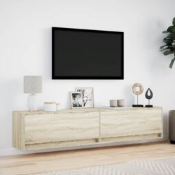 Berkfield Home TV Wall Cabinet with LED Sonoma Oak 180x31x38 cm in Brown - Size: 180 x 31 x 38 cm - thumbnail 4