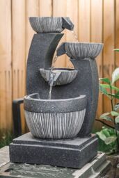 Living and Home Fiber and Resin Outdoor Garden Water Fountain in Natural