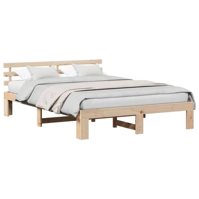 Berkfield Home Pine Wood Bed Frame Natural Solid Pine wood 140 x 200 cm in Light Beige - image 1