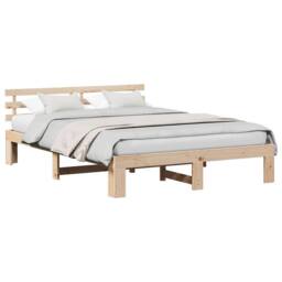 Berkfield Home Pine Wood Bed Frame Natural Solid Pine wood 140 x 200 cm in Light Beige - thumbnail 1