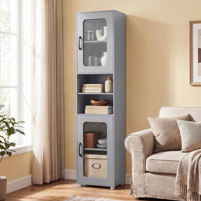 SPETLEK 170cm Cabinet for Living Room Kitchen With 2 Fluted Doors in Grey - Size: 0.5m x 1m - image 1