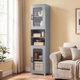 SPETLEK 170cm Cabinet for Living Room Kitchen With 2 Fluted Doors in Grey - Size: 0.5m x 1m