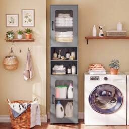 SPETLEK 170cm Cabinet for Living Room Kitchen With 2 Fluted Doors in Grey - Size: 0.5m x 1m - thumbnail 4