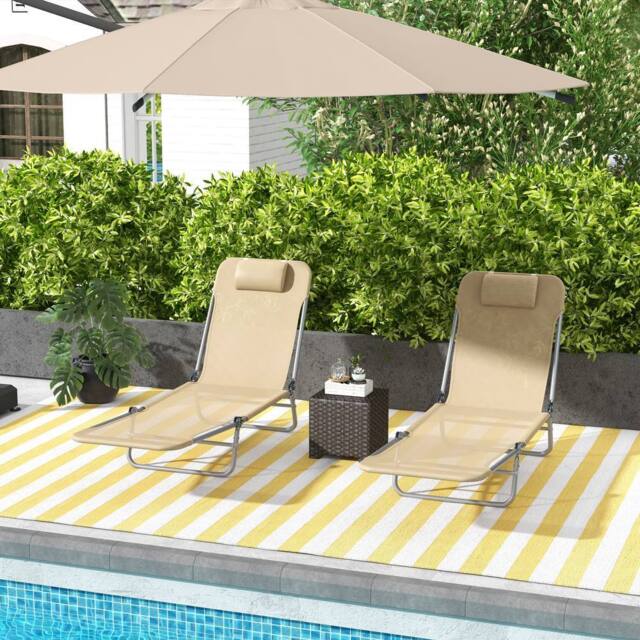 OUTSUNNY 2 Pieces Sun Loungers Foldable Reclining Chair with Headrest in Brown - image 1