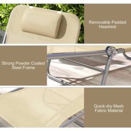 OUTSUNNY 2 Pieces Sun Loungers Foldable Reclining Chair with Headrest in Brown - thumbnail 6