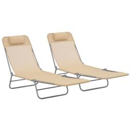 OUTSUNNY 2 Pieces Sun Loungers Foldable Reclining Chair with Headrest in Brown - thumbnail 2