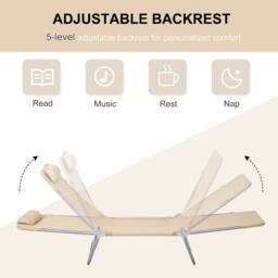 OUTSUNNY 2 Pieces Sun Loungers Foldable Reclining Chair with Headrest in Brown - thumbnail 4