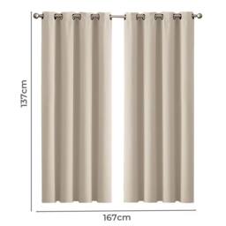 VOGREX 2Pcs Thermal Blockout Curtains 66x54in Sun Block in Beige - thumbnail 2