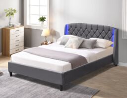 Comfy Living Ltd Fabric Bedframe With LED Headboard Feature in Grey - Size: Double