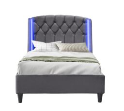 Comfy Living Ltd Fabric Bedframe With LED Headboard Feature in Grey - Size: Double - thumbnail 2
