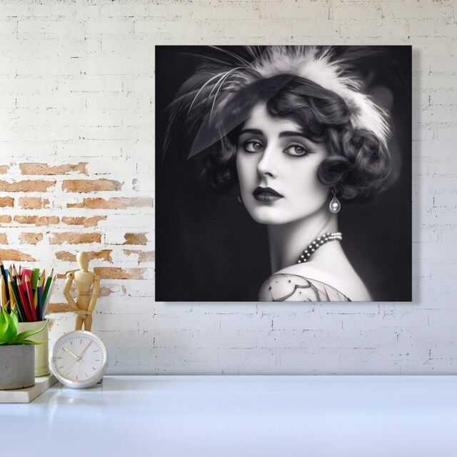 "Warren Reed - Designer Glamorous Edwardian Showgirl Canvas in Black - Size: W16"" x H16""" - image 1